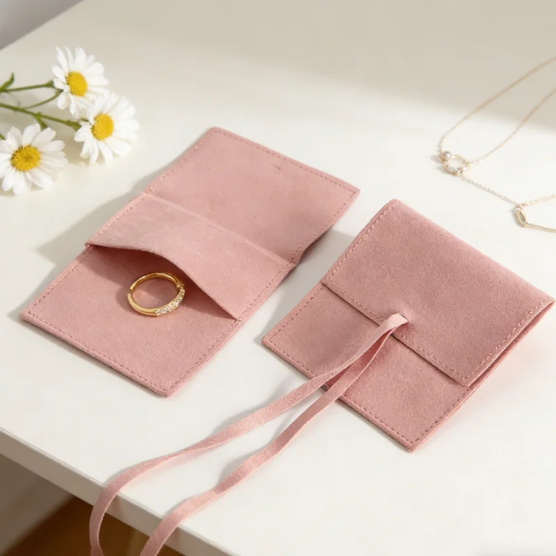 5Pcs Microfiber Envelope Jewelry Bags Drawstring Pouches for Wedding Favor Packaging for Rings Earrings Necklaces &Small Jewelry