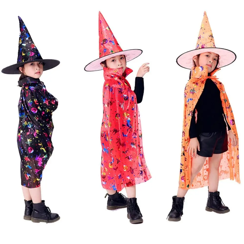 Star Witch Cloak Cape with Hat Sequin Cloak Sets Halloween Clothing with Wizard Hat Multicolor Witch Cloak Cape Robe Baby