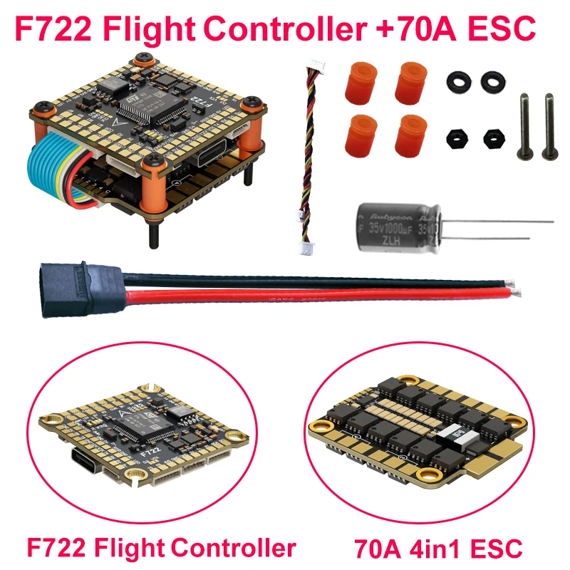 DAKEFPV F722 70A Stack ICM42688P F722 Flight Controller Bluejay 70A 4in1 ESC 30.5X30.5mm 3-8S for FPV Freestyle Drones Parts