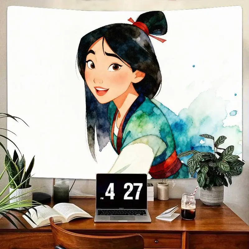 

1PC Disney Mulan Princess Tapestry Watercolor Wall Art Kawaii Aesthetic Room Decor Girl Gift Bedroom Living Room Polyester Hangi