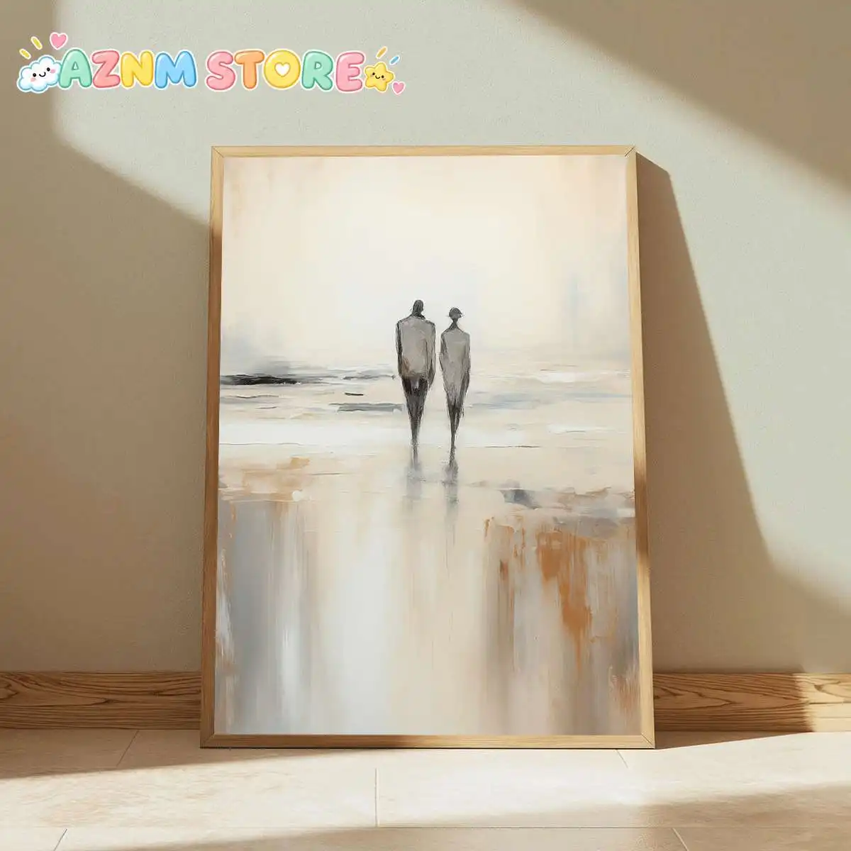 2027 1pc1pc Modern Minimalist Couple Walking Art Poster - Abstract Line Art & Subtle '' Figure - Neutral / Frameless Canvas f