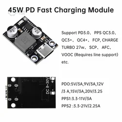 Convertidor de DC-DC tipo C, módulo reductor de carga, Cargador rápido PPS, fuente de alimentación de placa de circuito, 30W /45W, USB QC3.0, QC2.0