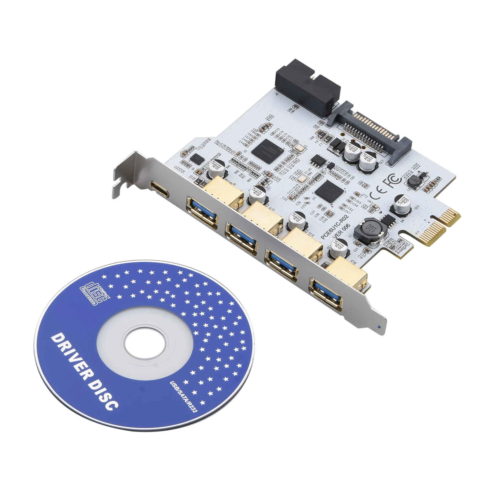 

4 Ports PCIE to USB3.2 GEN1 Expansion Card 19 Pin Type-A Type-C 5Gbps PCI Expansion Converter Card High-speed Data Transfer