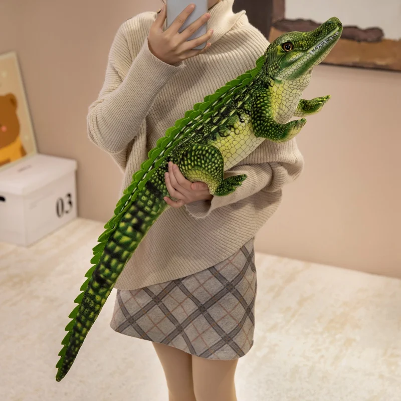 65/90CM Simuliertes Krokodil-Plüschtier Weiches Gestopftes Lebensechtes Grün-Grau-Braunes Riesiges Alligator-Sofakissen – Detail 13