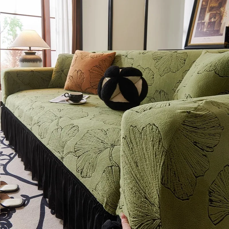 

Новый жаккардовый бархатный чехол для дивана с краем юбки, простой эластичный пылезащитный чехол на четыре сезона, противоскользящее тканевое полотенце с резинкой