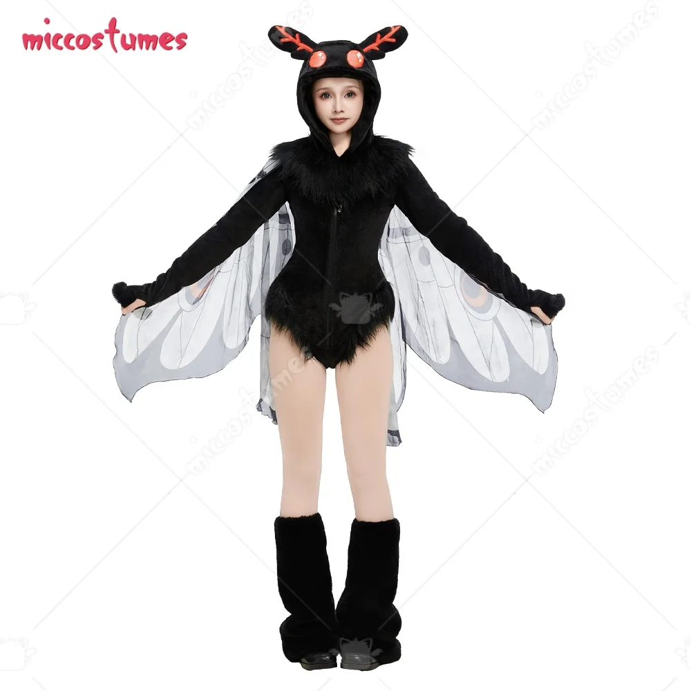 

Miccostumes женский костюм Mothman косплей комбинезон с капюшоном с крыльями и воротником из искусственного меха костюмы для косплея на Хэллоуин