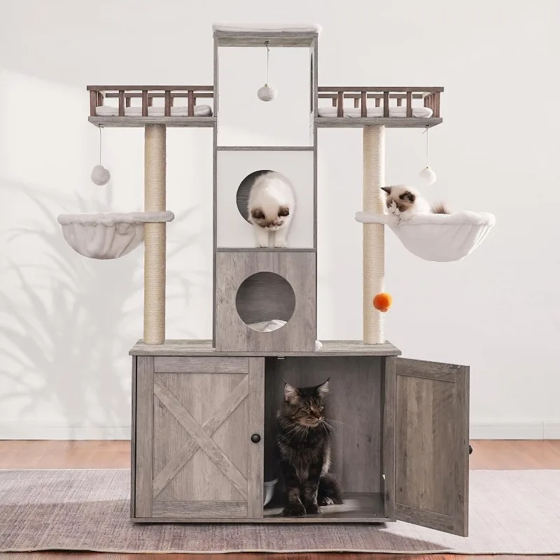 猫の木,トイレボックス,大きな屋内猫タワー,頑丈でモダンな猫小屋の家具,20ポンド