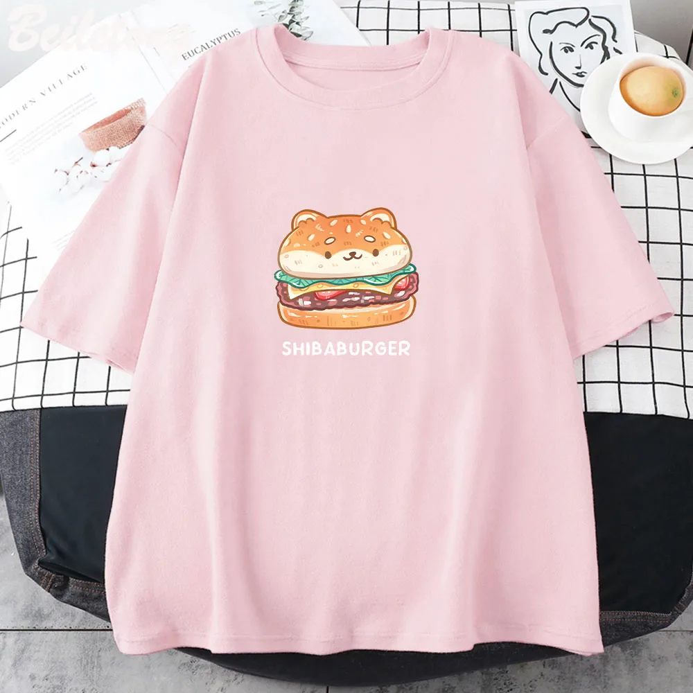 Shiba Burger Classic T-Shirt Cartoon Men Women Manga 100% Cotton T-shirts Men's Summer Tee Shirt Male Streetwear Clothes Vintage