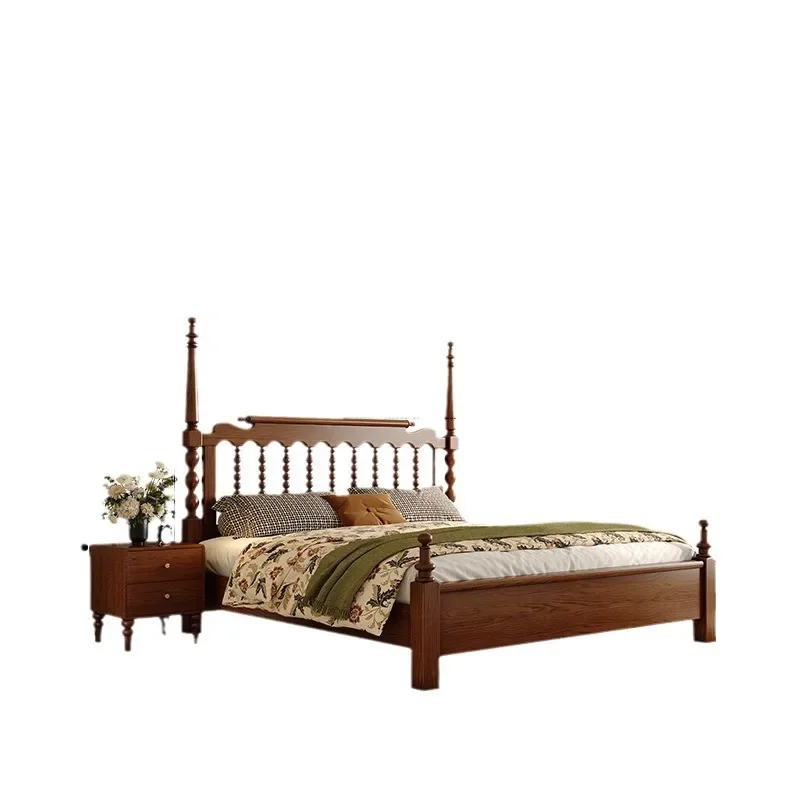 

French retro style, medium and ancient style advanced sense, carved bed, screen light luxury wedding bed