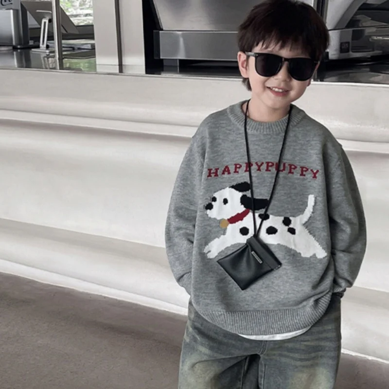 

Boys Woolen Sweater Crochet Cotton Windbreak 2024 Autumn Winter Thicken Christmas Gift School Warm Children's Clothing