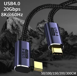 USB4 Elbow Cable 2m 3m USB4.0 Thunderbolt3/4 8K@60Hz 20Gbps Data Transfer 100W 5A Fast Charging Cord for Macbook Pro USB Type C