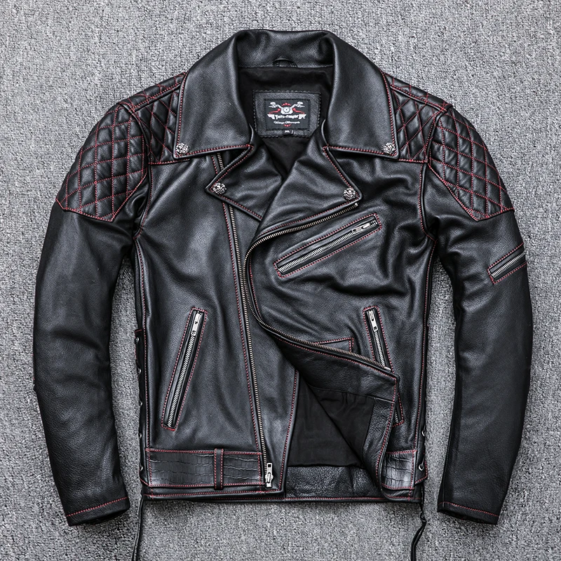 

Real Cow Leather Jacket Men Motorcycle Genuine Leather Coat Cowhide Biker Men's Genuine Leather Jackets
