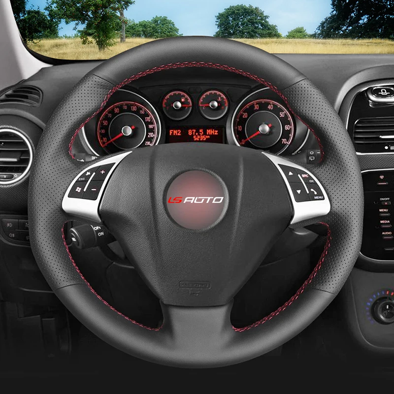 Microfiber Leather Hand Stitched Steering Wheel Cover for Fiat Punto Bravo Linea Qubo Doblo Grande Punto 2005-2019
