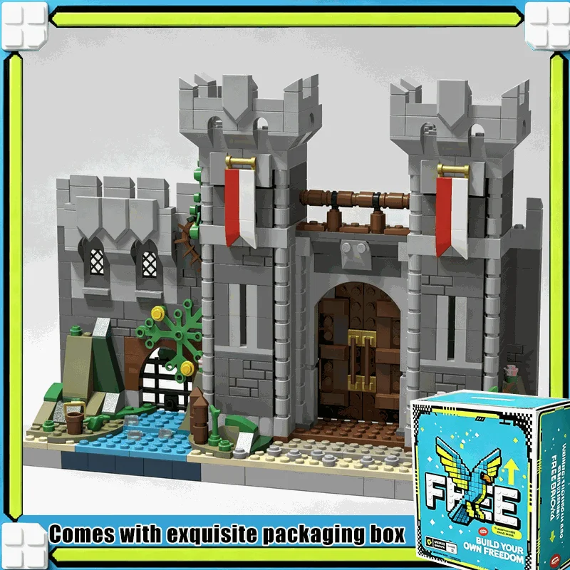 NEW 697PCS Medieval Castle City Gate Book End MOC Building Blocks Model Custom Puzzle Knights DIY Creative Assembly Toy Gift