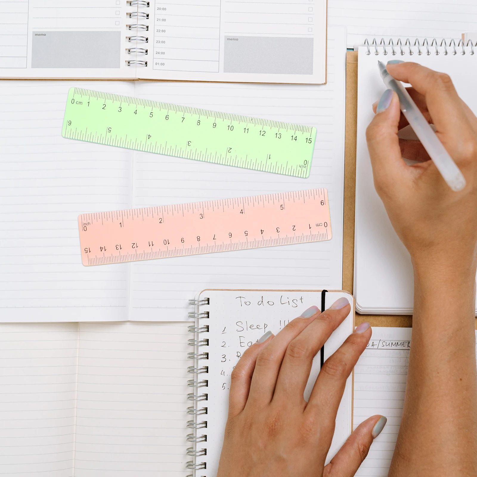 14 Pcs Ruler Measuring Kit Colored Transparent Drawing Straight Student Kids for School