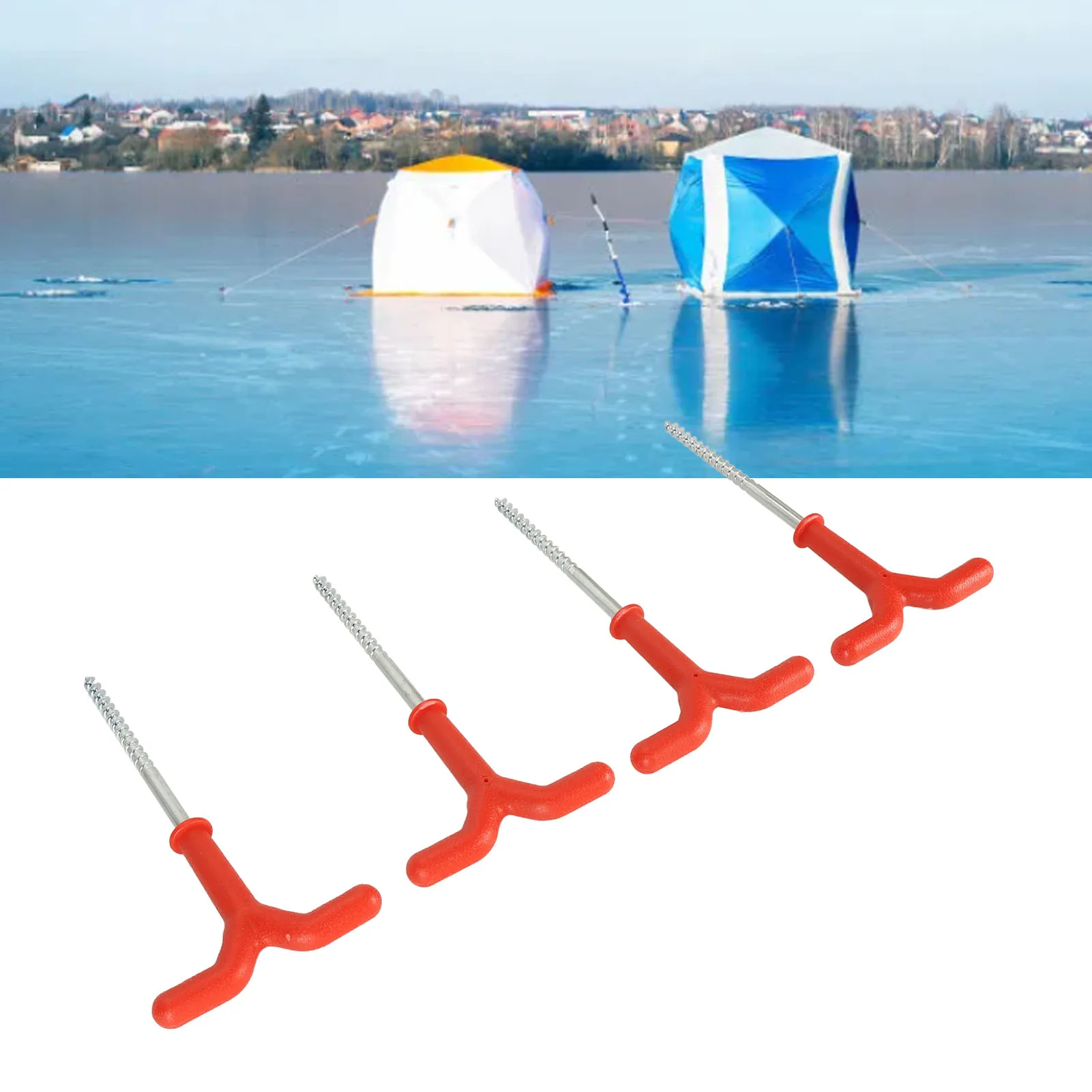4 PCS Ice Fishing Tent Stake Plastic Stainless Steel Fishing Tent Ice Drill Sturdy Structural Compact Unique Shape for Fishing