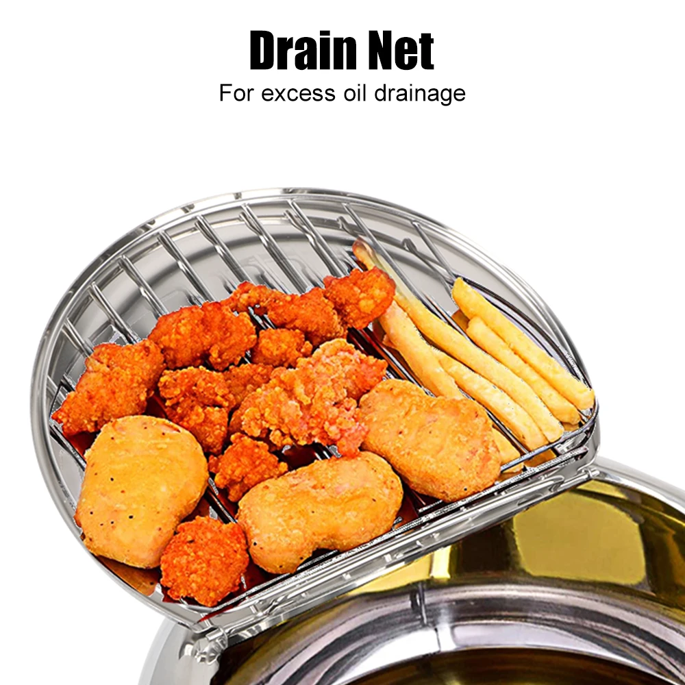 304 Stainless Steel 2.2L 20 cm Tempura Fryer Pan Deep Frying Pot 2 Handles With Thermometer and Lid