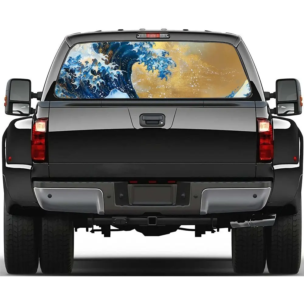 

Kanagawa Nami Japanese Ukiyo-e Wave PaintingCar Rear Windshield Sticker Truck Window Perspective Perforated Rear Window Vinyl De
