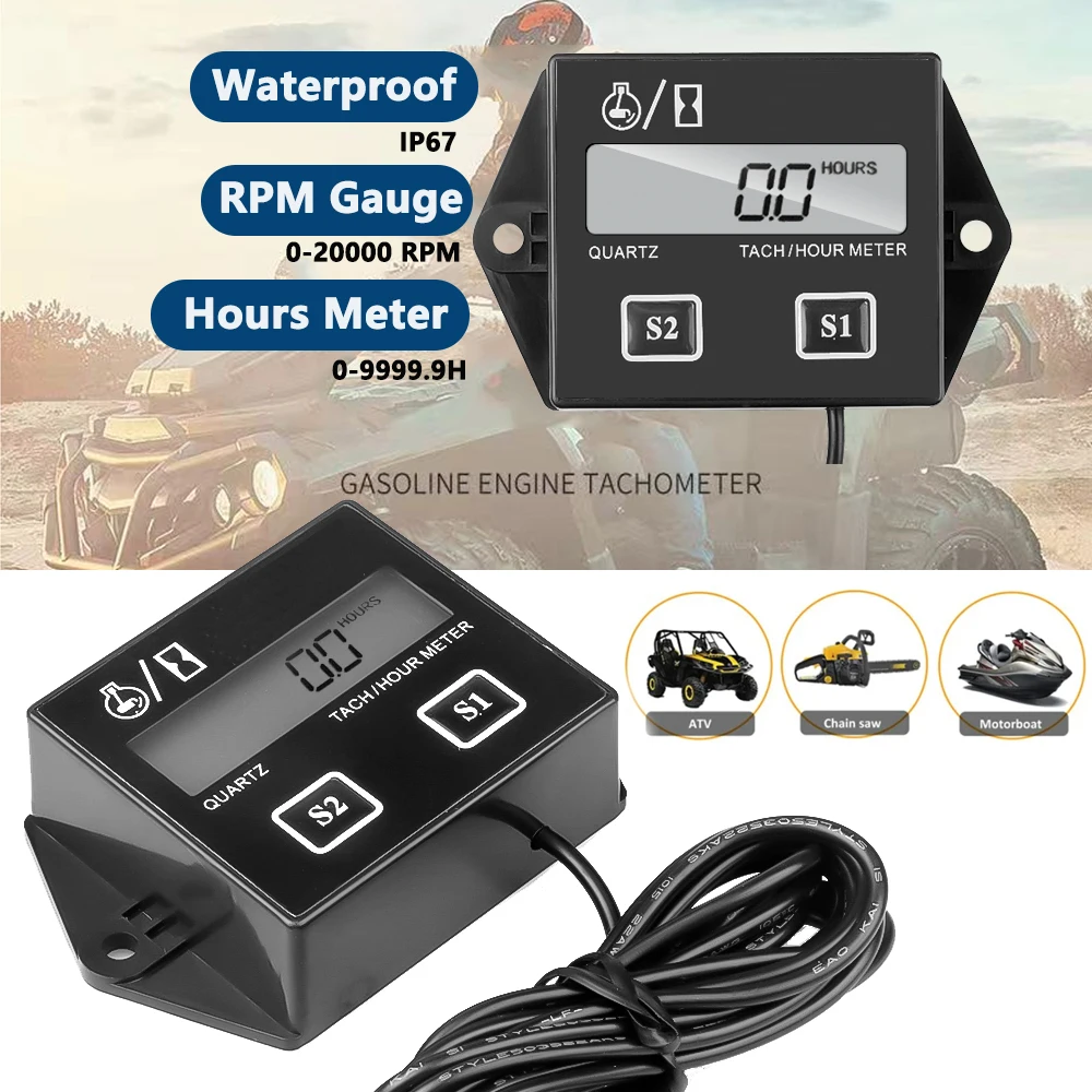 Lcd Digital Engine Tachometer Tachometer Instrument Inductive Display for Motorcycle Engine Stroke Engine Marine Car Boat