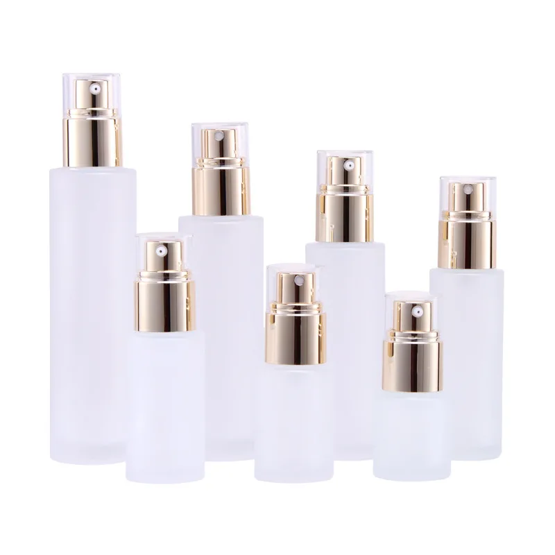 Empty 20ml 30ml 40ml 60ml 80ml 100ml 120ml PP Pump Luxury Frosted Clear Glass Cream Lotion Cosmetic Bottles