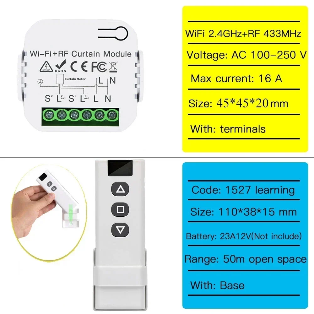 Tuya WiFi Smart Curtain Controller RF433MHz Smart Life APP Alexa Google Assistant Voice Control Remote Switch Free Your Hands