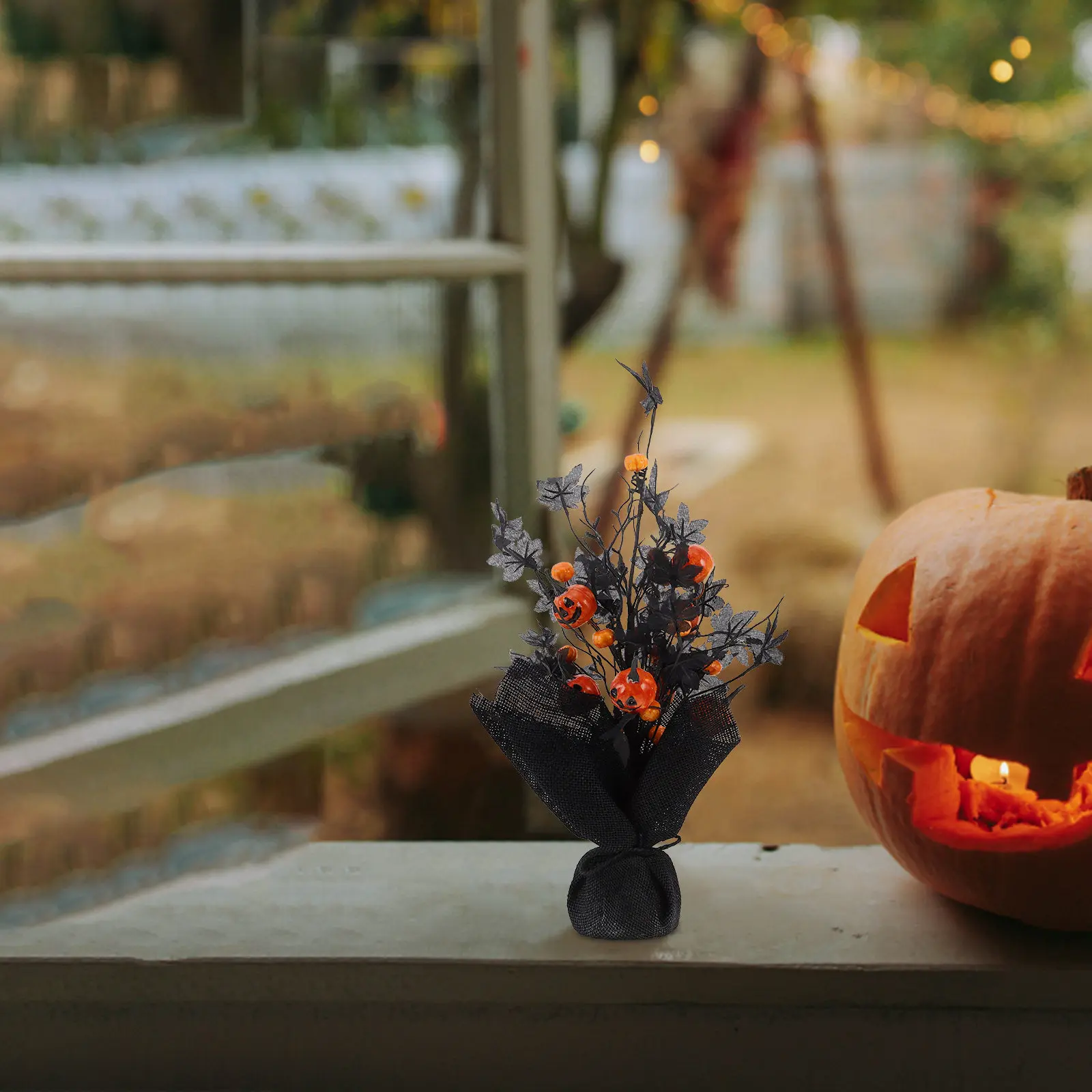 

Halloween Decorations Pine Pumpkin Maple Leaf Artificial Tree Tabletop Decor Indoor Outdoor Holiday Autumn Party Centerpiece