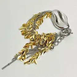 XIALUOKE Irregular Metal Leaf Long Tassels Chain & Link Bracelets Women Fashion Luxury Elegant Lady Party Wedding Jewelry