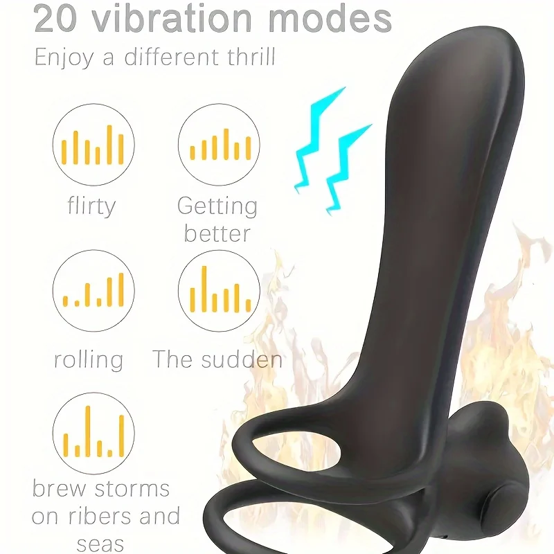 Safiman Male Vibrating Locking Ring G-spot Stimulator Penis Ring Delayed Ejaculation 20 Vibration Modes Adult Sex Toys Wireless