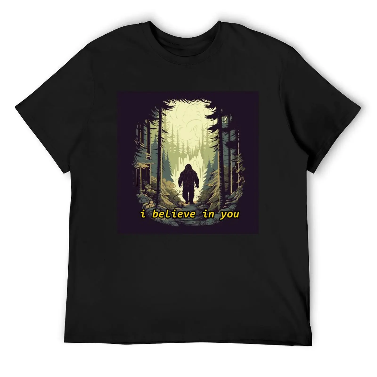 I believe in you. Bigfoot walking in forest Art Classic T-Shirt vintage boys whites blue archive mens graphic t-shirts