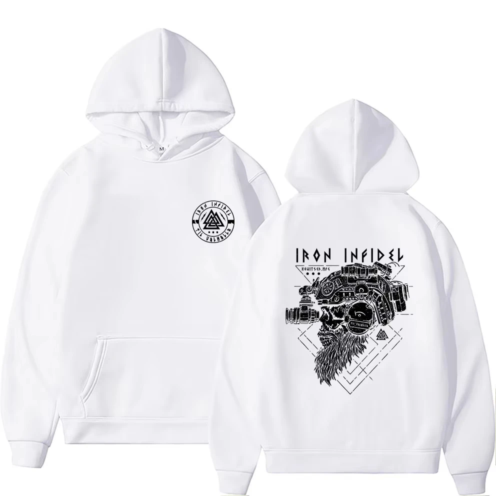 الرجال النساء أزياء المتضخم البلوز الذكور عارضة هوديس Til Valhalla الأمريكية اللحية المحارب التكتيكية الهيكل العظمي الجرافيك هوديي #1