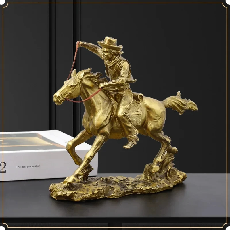 Horse Statue Home Decor Cowboy Resin Horseman Decorative Crafts Living Room Porch Home Furnishings Home Decoration Accessories