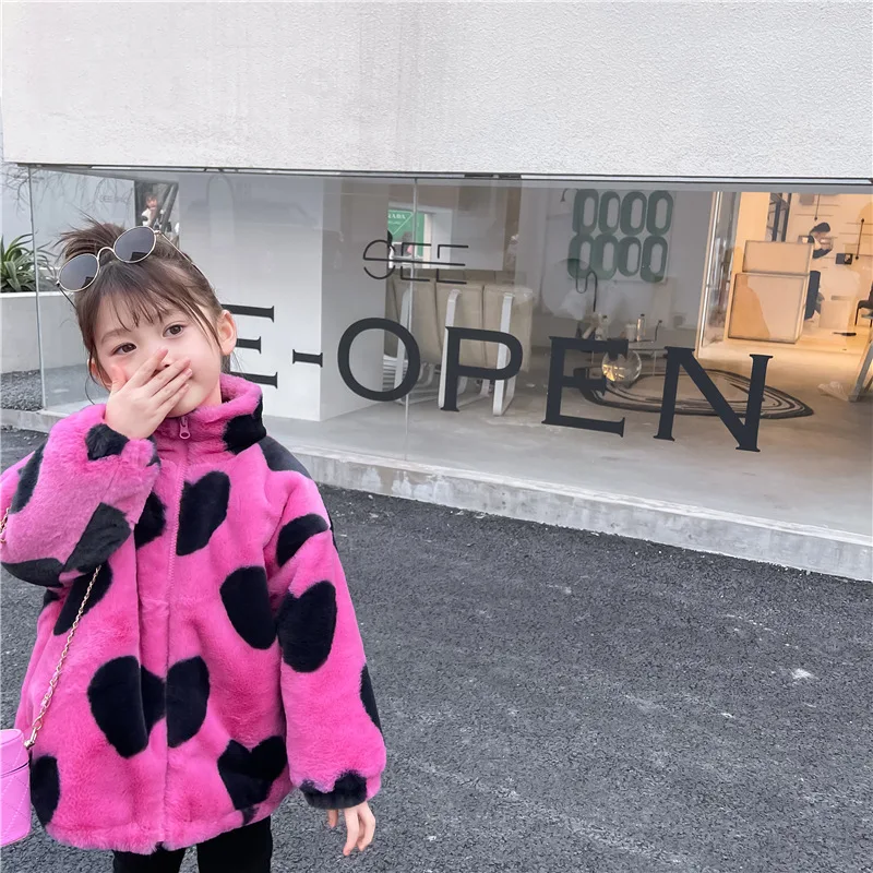 Children Clothing 2022 Autumn Winter New Fashionable Korean Style Girls Love Wool Clothing Jacket Casual Simple Sweet Clothes