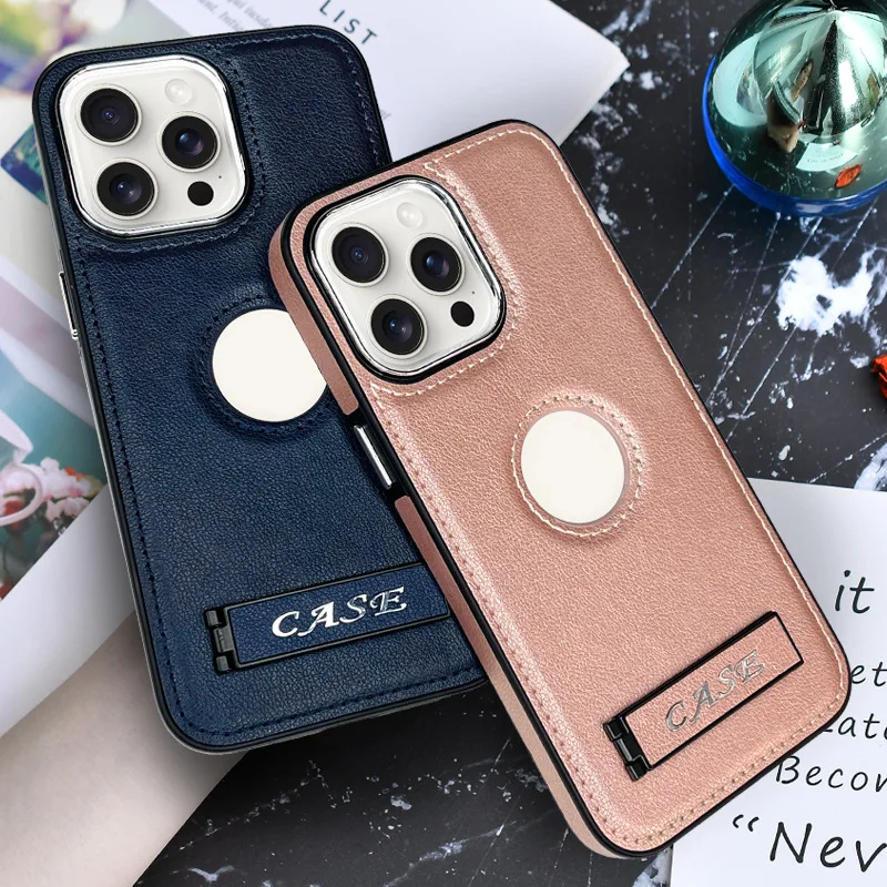 Suitable for iphone16promax mobile phone case iphone16pro imitation leather case 15pro stand anti-drop hard case