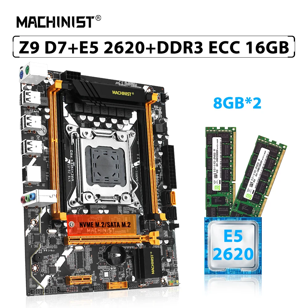 

MACHINIST X79 Z9 D7 Motherboard Set LGA 2011 Kit Xeon E5 2620 CPU Processor 16GB(2pcs*8GB) DDR3 ECC RAM Memory NVME/SATA M.2 SSD