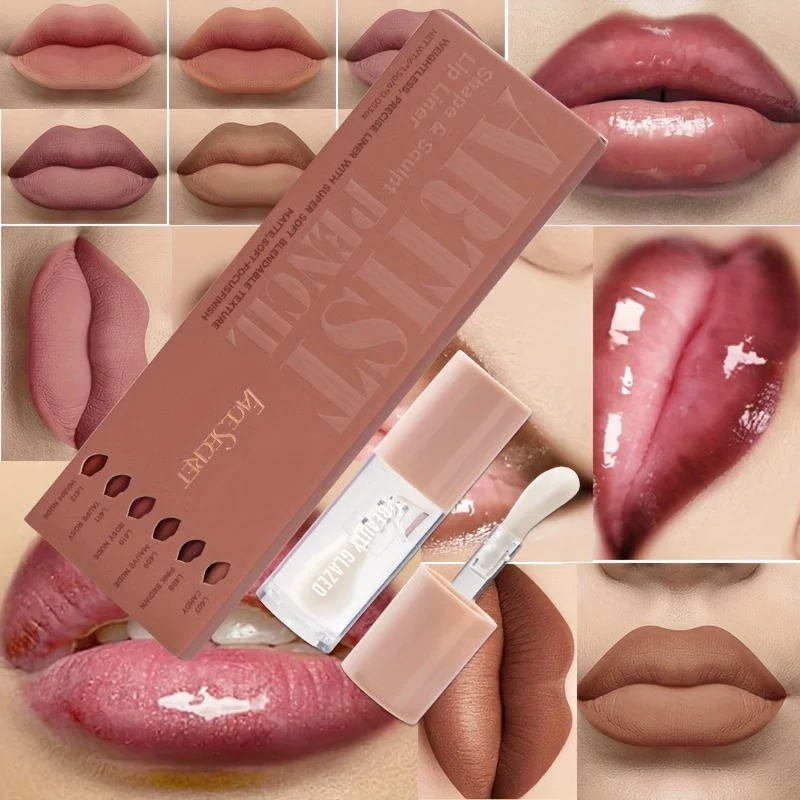 Set di 7 matite per labbra + olio per labbra combinato labbra opaco impermeabile sia per labbra e occhi olio per labbra con set di matite per labbra marroni