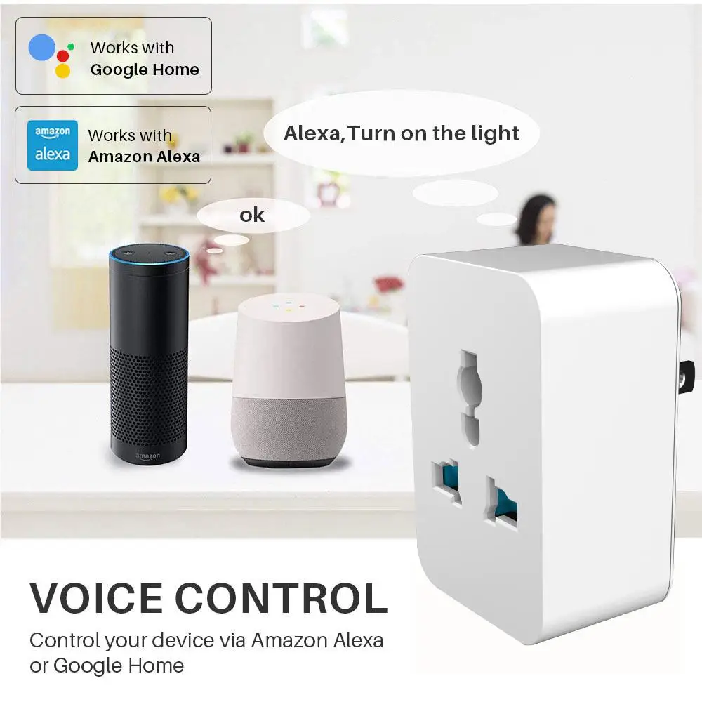 Wifi Universal Socket Voice Control Universal Support Amazon Alexa Or Home Socket 10a 15a Switch Socket Smart