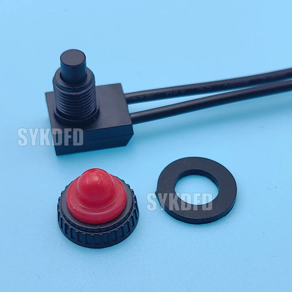 12V Waterproof Latching Push Button On-Off Switch With Leads Wire Black Red Plant Lamp Agricultural Irrigation Cultivation Switc