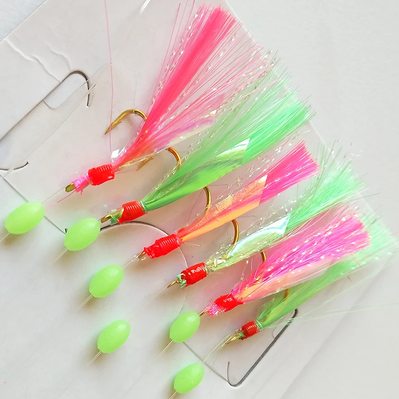 Lunker Sabiki Rig Trevally طُعم صيد الأسماك في المياه المالحة المتوهج المضيء Maruseigo الذهبي الماكريل