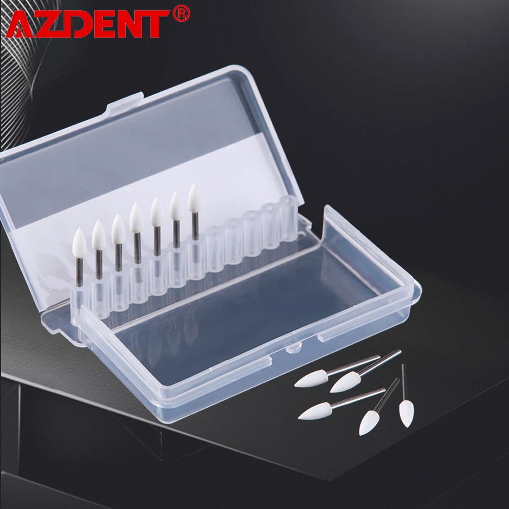 AZDENT 12pcs/Pack Dental Flame Cone Round White Stone Polisher FG Burs Dentistry Polishing Dentist Clinic Metal Resin Porcelain