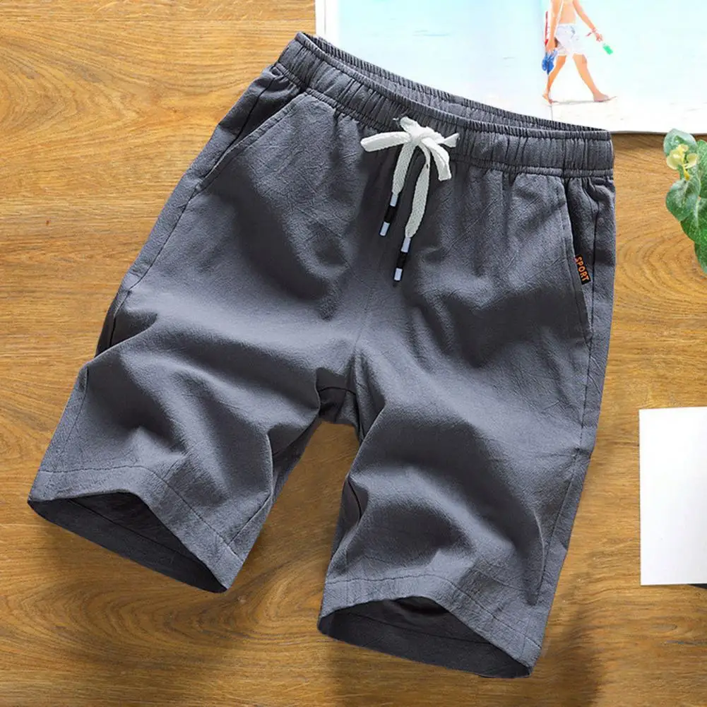 Trendy Men Shorts Summer Mid-Waist Thin Elastic Waist Knee Length Pants  Short Pants Ice Silk