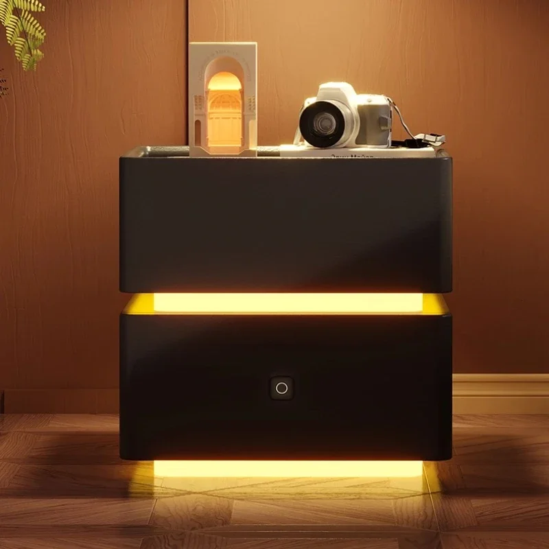 Bedroom Furniture Modern Solid Wood Board With Lock Lamp Bedside Tables Night Table Nightstands Storage Locker Side Table Drawer