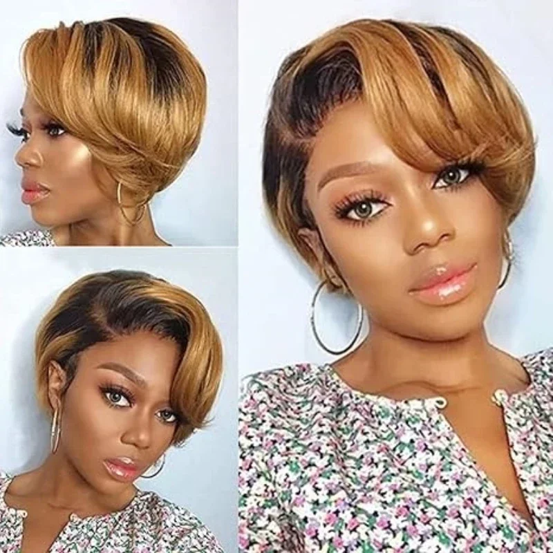 Pixie Cut Wigs Human Hair 13X1 Lace Front Wigs Human Hair Short Bob Wigs Straight For Black Women Pre Plucked With Baby Hair