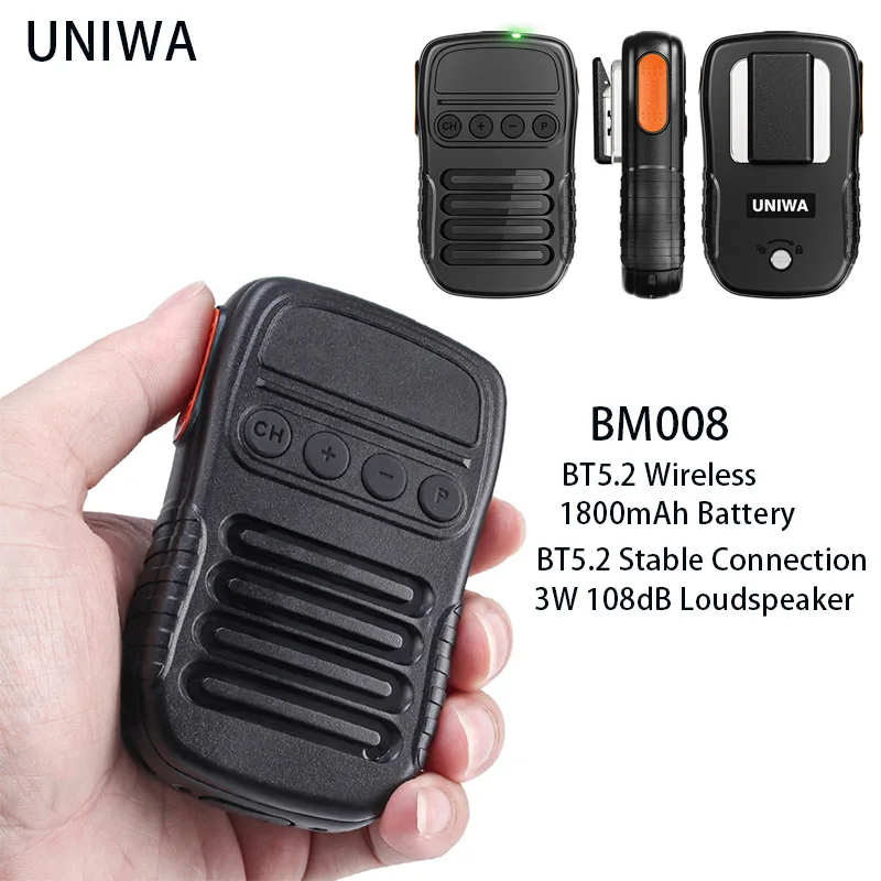 

UNIWA BM008 BT Wireless Walkie Talkie Microphone Handheld PTT Mic 3W Loudspeaker Portable Intercom Mic for Zello Outdoor Securit