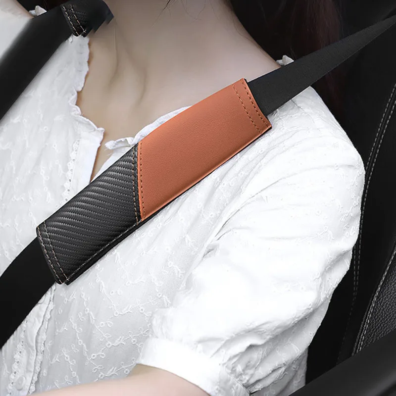 

Car Seatbelt Shoulder Holder Protector Cover Auto Interior Accessories Carbon Fiber Spliced Leather Seatbelt Cover Universal