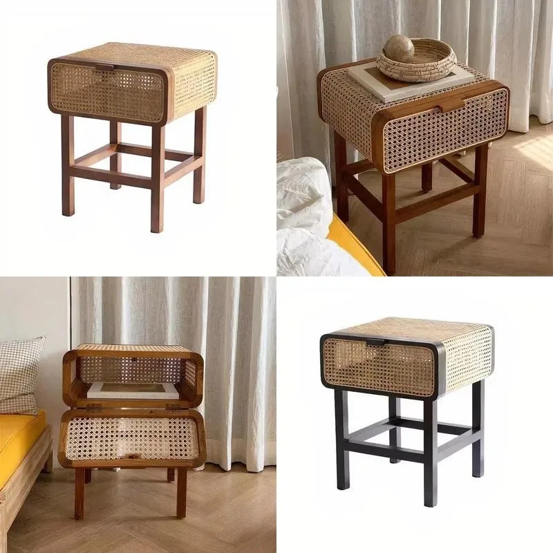 High Quality Solid Wood Frame Modern Nordic Style Bedside Table Indoor Bedroom Furniture Home Side Table