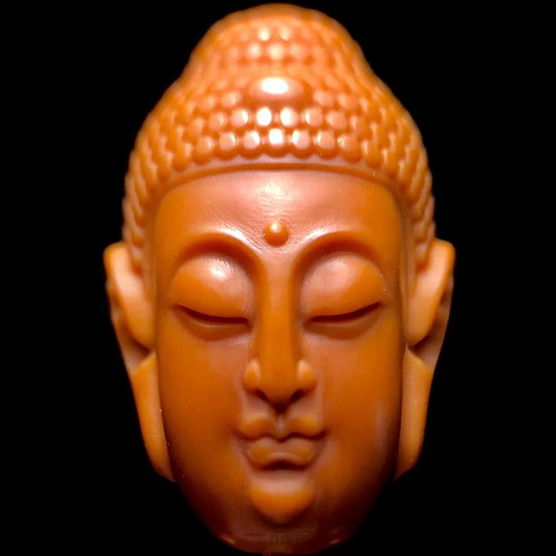 Fine Carved Amitabha Buddha Head Olive Pit Single Kernel Pendant Men Traditional Chinese Wenwan Portable Worry Bead Handpiece