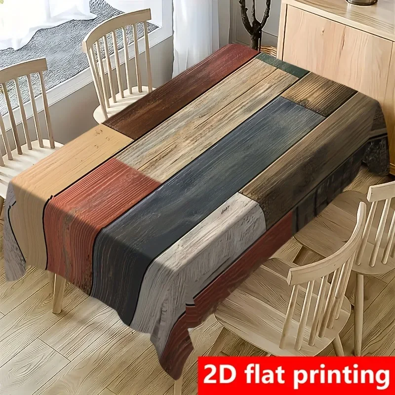 Tablecloth 1 piece, 2D flat, retro wood-grain design tablecloth | Modern art, polyester materialxzj