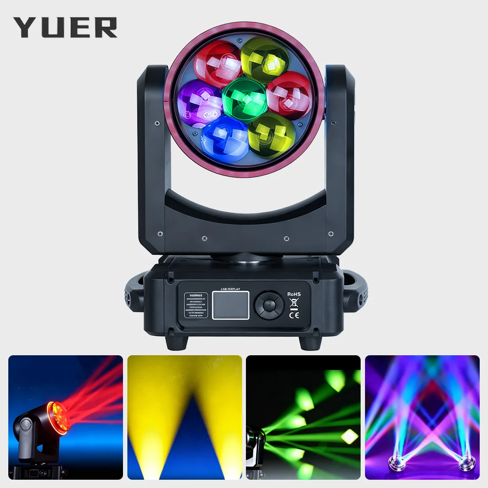 

7x60W LED RGBW Bee Eye Zoom Point Control Moving Head Light с кольцом CTO Gobo Wash Rainbow Effect RDM DMX512 Для DJ Disco party