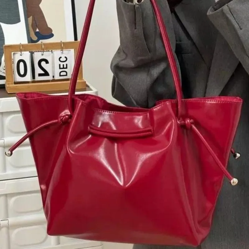 

JIAERDI Ретро морщинистая большая сумка на шнурке, женская кожаная сумка большой вместимости, женская модная красная сумка на плечо премиум-класса, новинка 2023 года