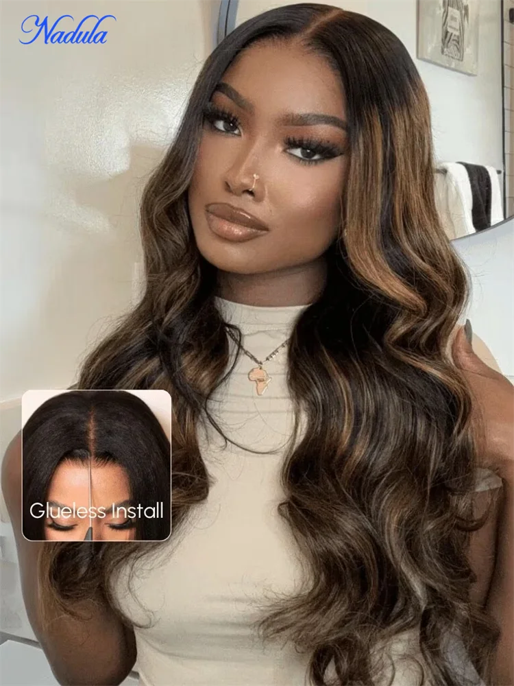 

Nadula #FB30 Balayage Brown Glueless Wig Human Hair 7x5 Bye Bye Knots Glueless Wig Pre Cut HD Lace Colored Human Hair Wig